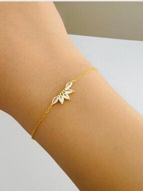 925 Silver Marquise Diamond Bracelet,18 k gold plated floral bracelet